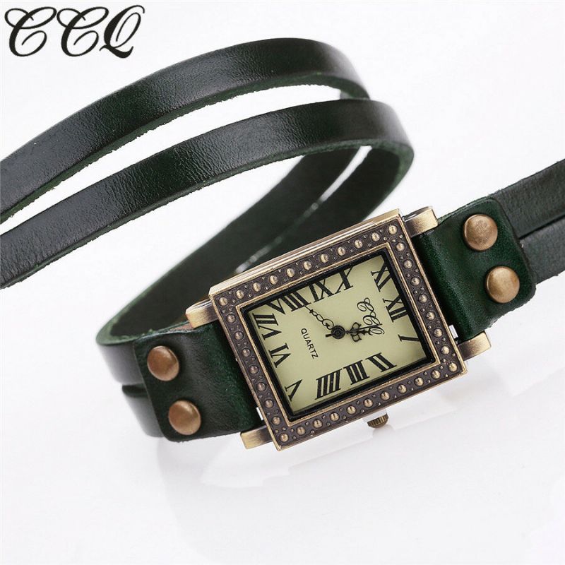 Reloj De Hombre De Estilo Retro Vintage Esfera Rectangular Correa De Cuero Ajustable Reloj De Cuarzo De Dos Cierres Para Mujer