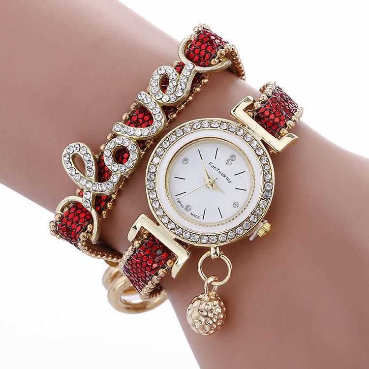 Reloj De Lujo De Moda Para Mujer Reloj De Cuarzo Con Pulsera De Cuero Love Word Correa Para Mujer