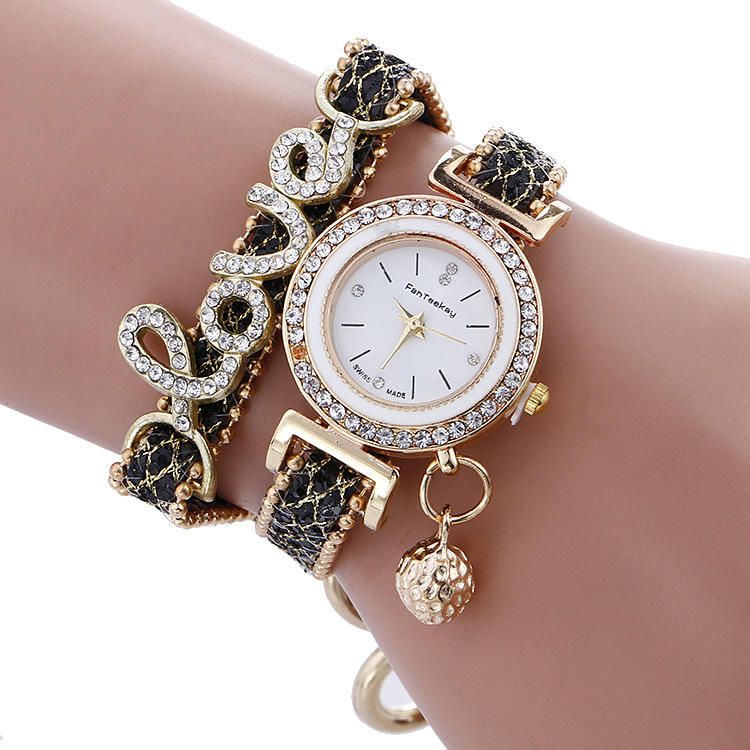 Reloj De Lujo De Moda Para Mujer Reloj De Cuarzo Con Pulsera De Cuero Love Word Correa Para Mujer