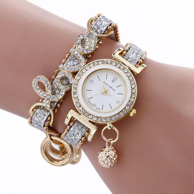 Reloj De Lujo De Moda Para Mujer Reloj De Cuarzo Con Pulsera De Cuero Love Word Correa Para Mujer