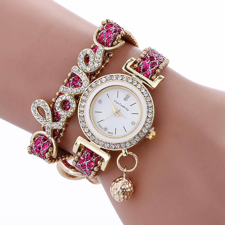 Reloj De Lujo De Moda Para Mujer Reloj De Cuarzo Con Pulsera De Cuero Love Word Correa Para Mujer