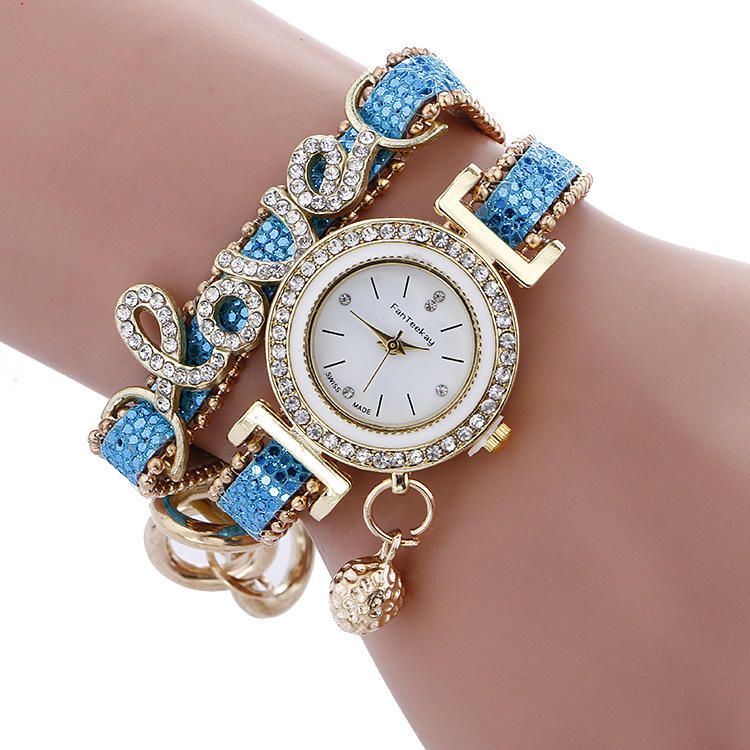 Reloj De Lujo De Moda Para Mujer Reloj De Cuarzo Con Pulsera De Cuero Love Word Correa Para Mujer