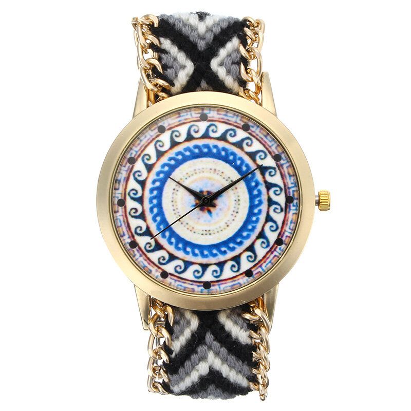 Reloj De Mujer Popular Personalizado Reloj De Pulsera De Cuarzo Retro Informal Con Patrón De Caleidoscopio Caja De Aleación