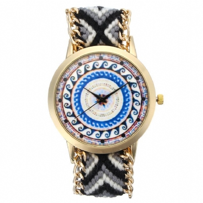 Reloj De Mujer Popular Personalizado Reloj De Pulsera De Cuarzo Retro Informal Con Patrón De Caleidoscopio Caja De Aleación