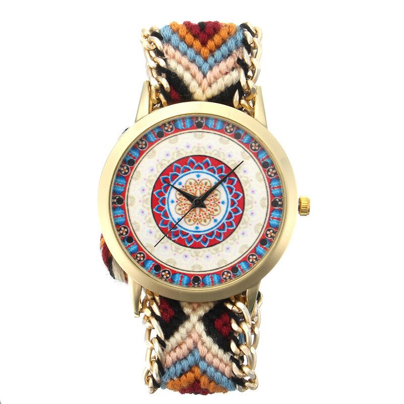 Reloj De Mujer Popular Personalizado Reloj De Pulsera De Cuarzo Retro Informal Con Patrón De Caleidoscopio Caja De Aleación