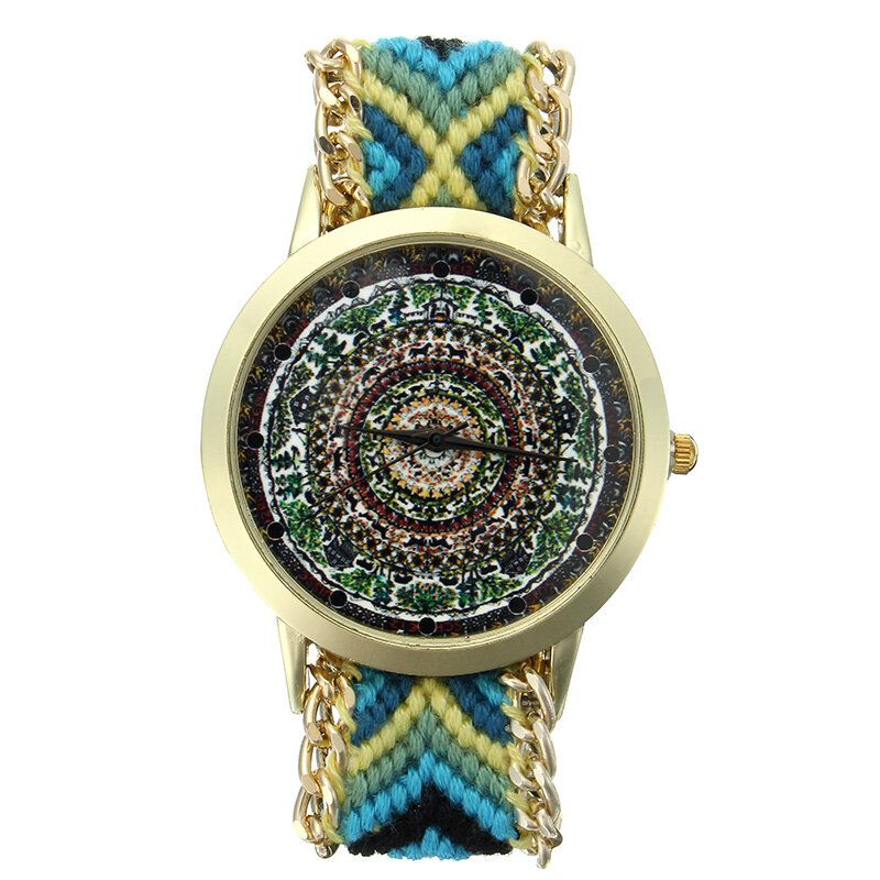 Reloj De Mujer Popular Personalizado Reloj De Pulsera De Cuarzo Retro Informal Con Patrón De Caleidoscopio Caja De Aleación