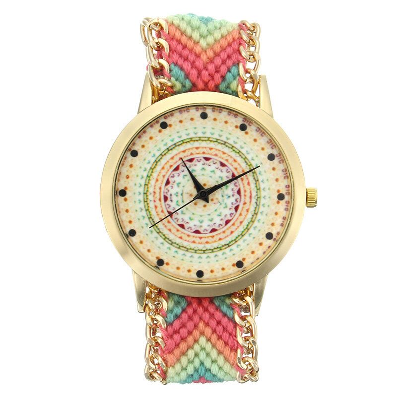 Reloj De Mujer Popular Personalizado Reloj De Pulsera De Cuarzo Retro Informal Con Patrón De Caleidoscopio Caja De Aleación