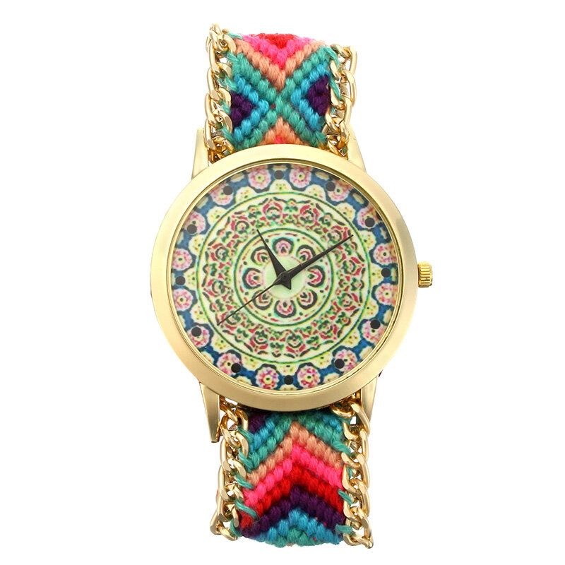 Reloj De Mujer Popular Personalizado Reloj De Pulsera De Cuarzo Retro Informal Con Patrón De Caleidoscopio Caja De Aleación