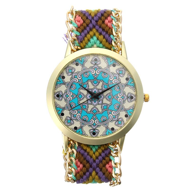 Reloj De Mujer Popular Personalizado Reloj De Pulsera De Cuarzo Retro Informal Con Patrón De Caleidoscopio Caja De Aleación