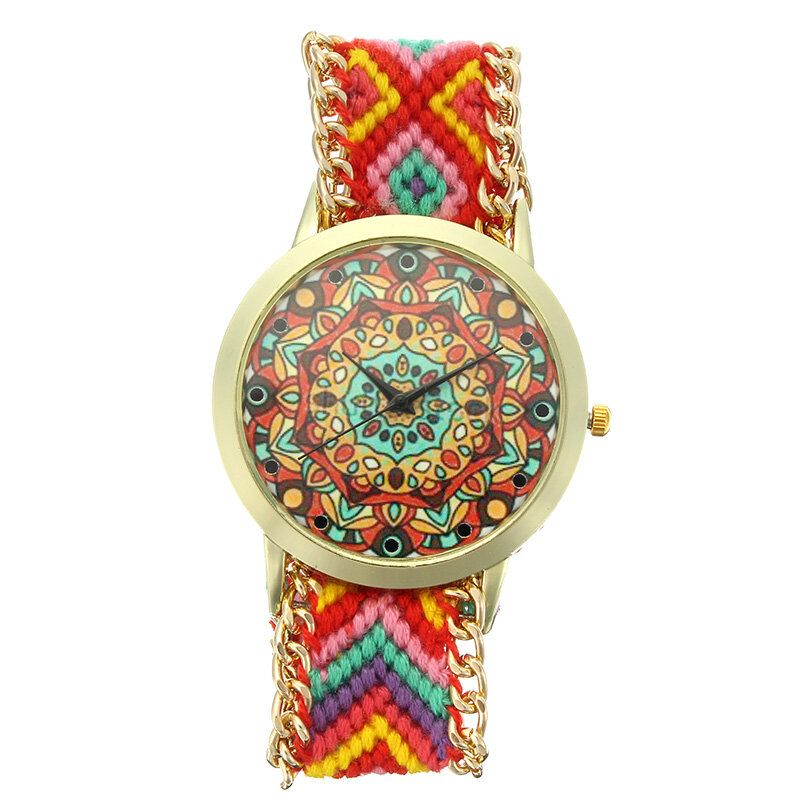 Reloj De Mujer Popular Personalizado Reloj De Pulsera De Cuarzo Retro Informal Con Patrón De Caleidoscopio Caja De Aleación