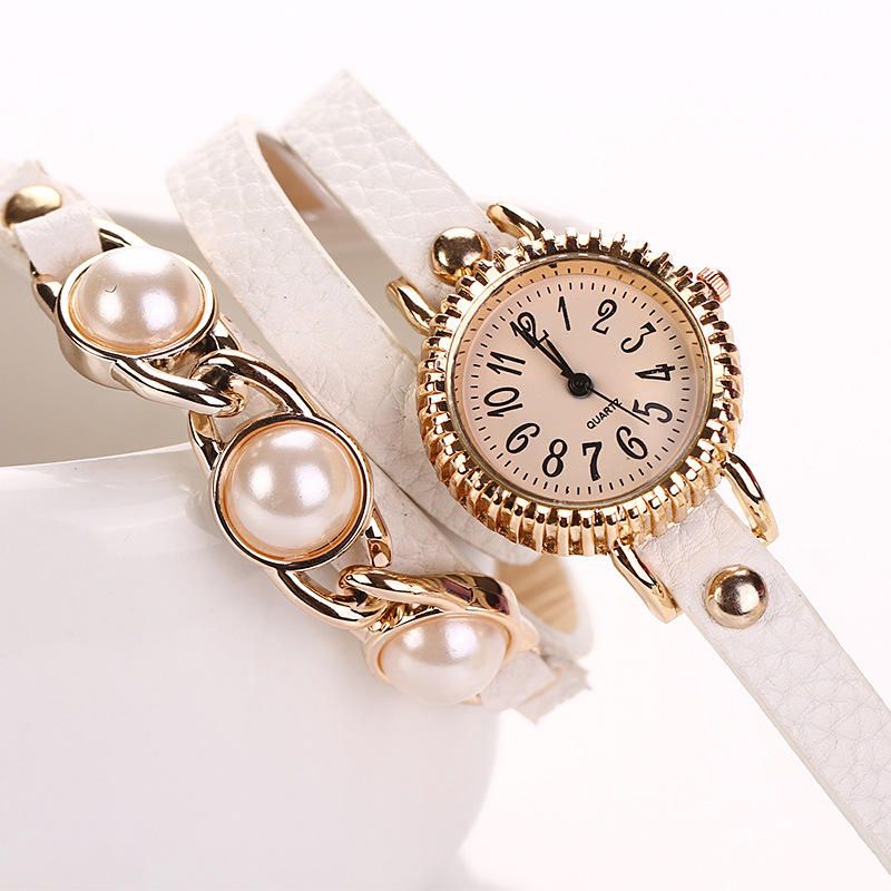 Reloj De Mujer De Tres Perlas De Moda Reloj De Vestir Para Mujer Reloj De Pulsera De Cuarzo