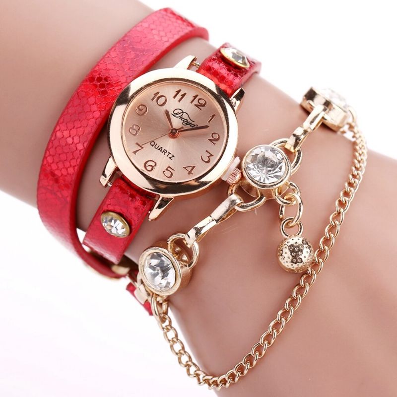 Reloj De Pulsera Colgante De Estilo Retro Caja De Oro Rosa Correa De Cuero Relojes De Cuarzo