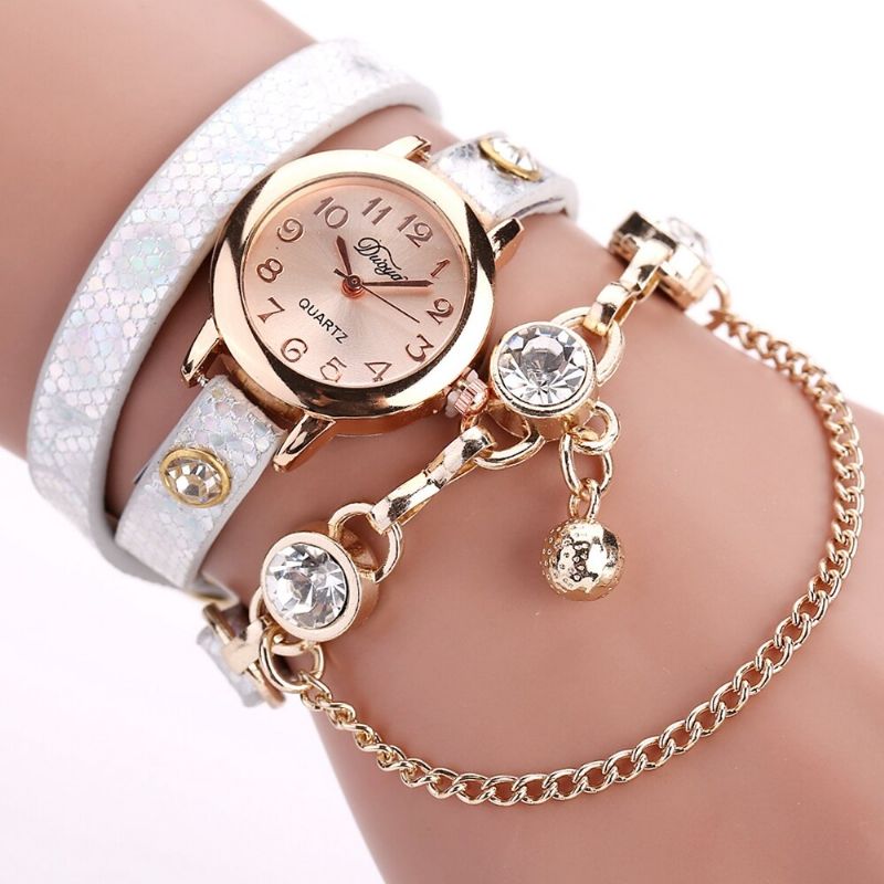 Reloj De Pulsera Colgante De Estilo Retro Caja De Oro Rosa Correa De Cuero Relojes De Cuarzo