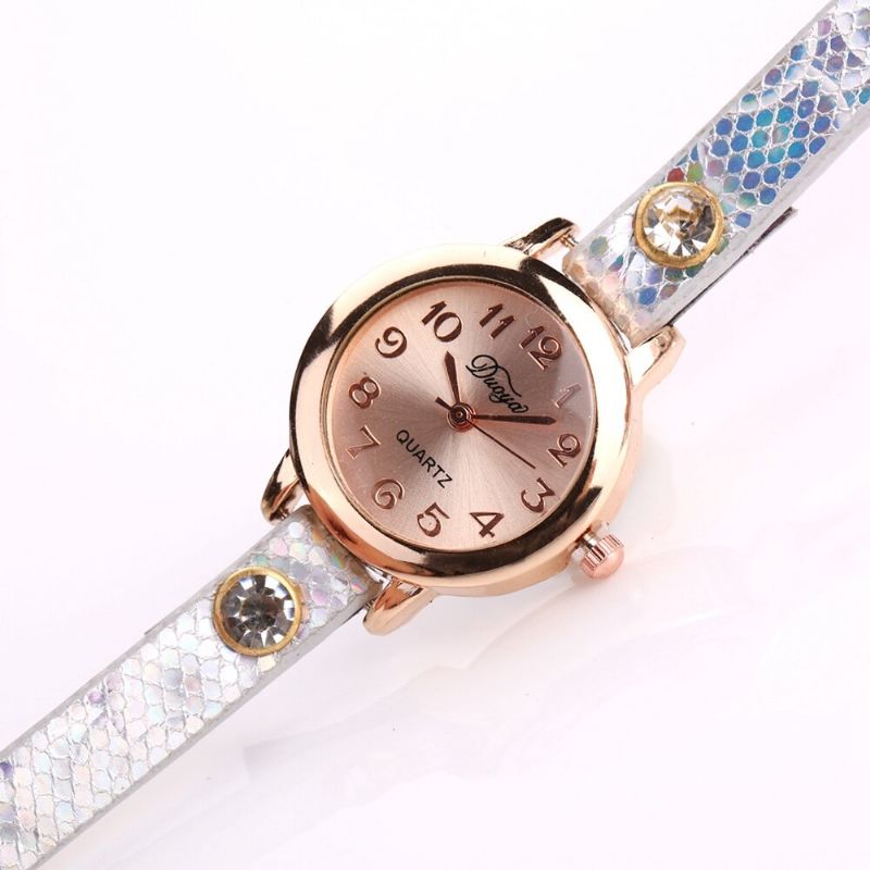 Reloj De Pulsera Colgante De Estilo Retro Caja De Oro Rosa Correa De Cuero Relojes De Cuarzo