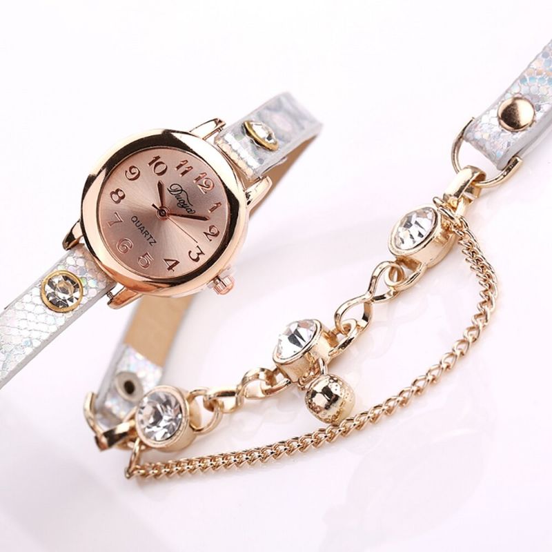 Reloj De Pulsera Colgante De Estilo Retro Caja De Oro Rosa Correa De Cuero Relojes De Cuarzo