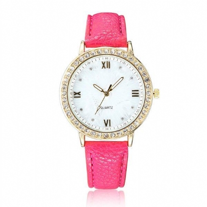 Reloj De Pulsera De Cuarzo Analógico Para Mujer Con Banda De Cuero Pu De Cristal De Moda Casual