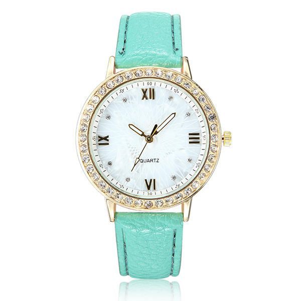 Reloj De Pulsera De Cuarzo Analógico Para Mujer Con Banda De Cuero Pu De Cristal De Moda Casual