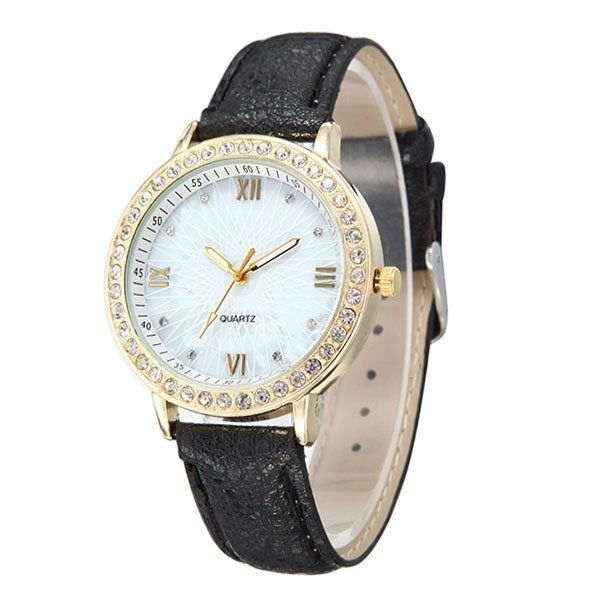 Reloj De Pulsera De Cuarzo Analógico Para Mujer Con Banda De Cuero Pu De Cristal De Moda Casual