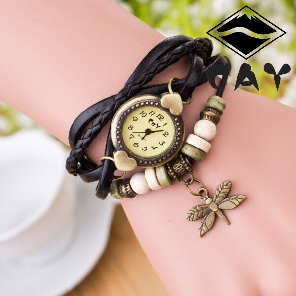 Reloj De Pulsera De Cuarzo Con Colgante De Libélula Multicapa Vintage De Moda