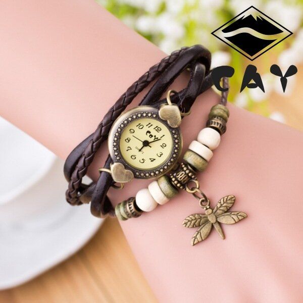 Reloj De Pulsera De Cuarzo Con Colgante De Libélula Multicapa Vintage De Moda