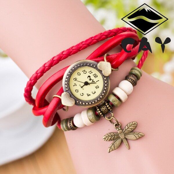 Reloj De Pulsera De Cuarzo Con Colgante De Libélula Multicapa Vintage De Moda