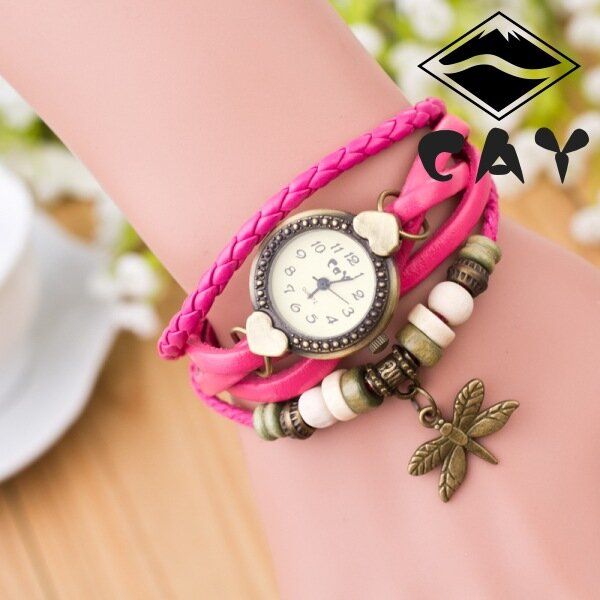 Reloj De Pulsera De Cuarzo Con Colgante De Libélula Multicapa Vintage De Moda