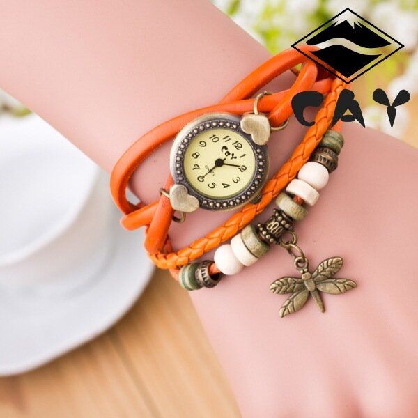 Reloj De Pulsera De Cuarzo Con Colgante De Libélula Multicapa Vintage De Moda