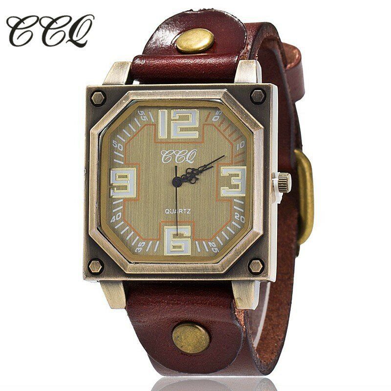 Reloj De Pulsera De Cuarzo Con Correa De Cuero Octágono Ajustable Con Esfera Cuadrada Informal Vintage Para Hombre