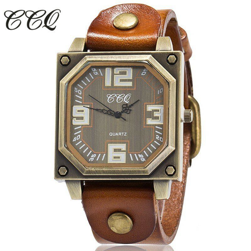 Reloj De Pulsera De Cuarzo Con Correa De Cuero Octágono Ajustable Con Esfera Cuadrada Informal Vintage Para Hombre