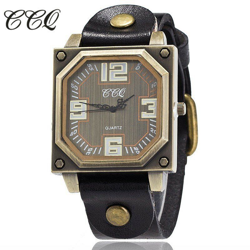 Reloj De Pulsera De Cuarzo Con Correa De Cuero Octágono Ajustable Con Esfera Cuadrada Informal Vintage Para Hombre