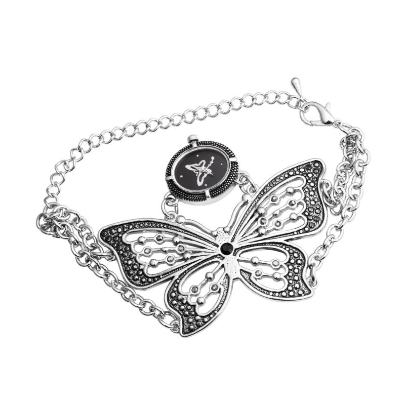 Reloj De Pulsera De Cuarzo Con Pulsera De Moda Con Patrón De Mariposa Para Mujer