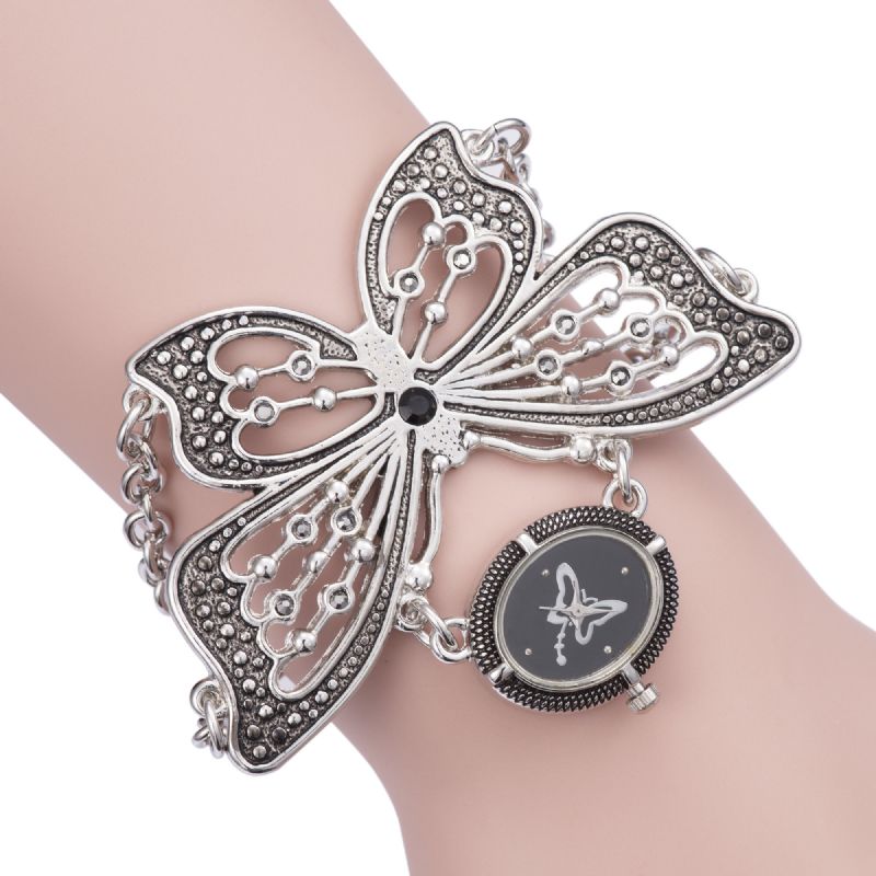 Reloj De Pulsera De Cuarzo Con Pulsera De Moda Con Patrón De Mariposa Para Mujer