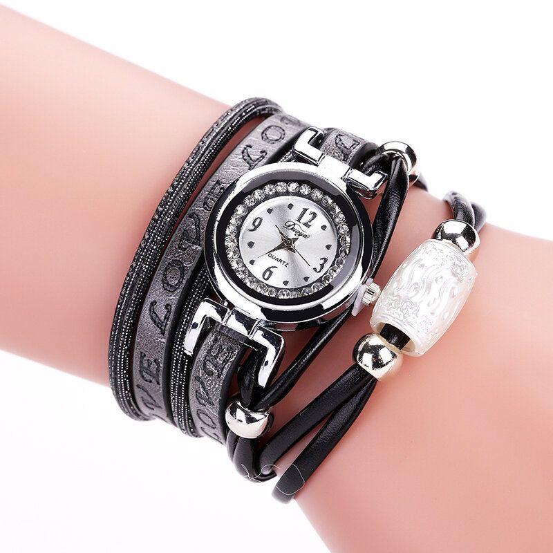 Reloj De Pulsera De Reloj De Cuarzo Para Mujer De Cuero Pu Con Diamantes De Imitación De Lujo A La Moda