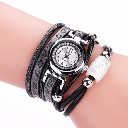 Reloj De Pulsera De Reloj De Cuarzo Para Mujer De Cuero Pu Con Diamantes De Imitación De Lujo A La Moda