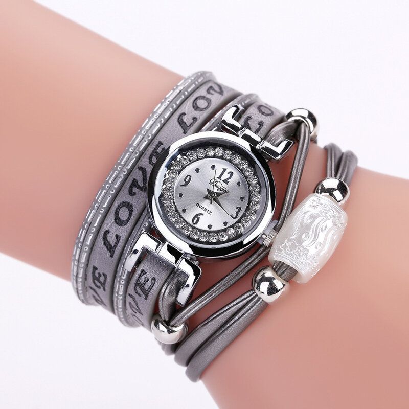 Reloj De Pulsera De Reloj De Cuarzo Para Mujer De Cuero Pu Con Diamantes De Imitación De Lujo A La Moda