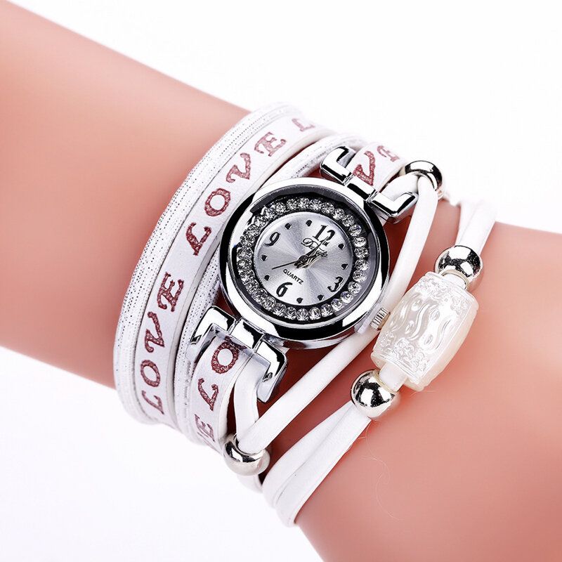 Reloj De Pulsera De Reloj De Cuarzo Para Mujer De Cuero Pu Con Diamantes De Imitación De Lujo A La Moda