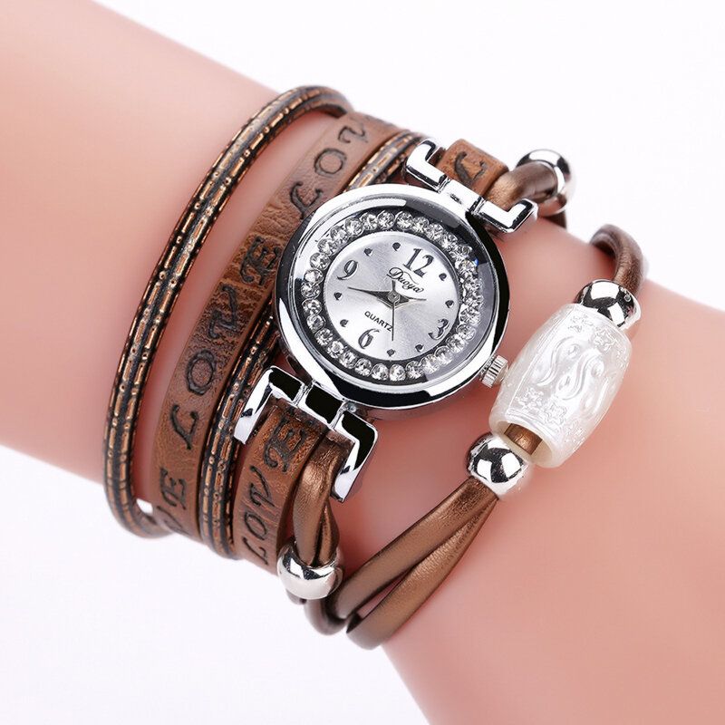 Reloj De Pulsera De Reloj De Cuarzo Para Mujer De Cuero Pu Con Diamantes De Imitación De Lujo A La Moda