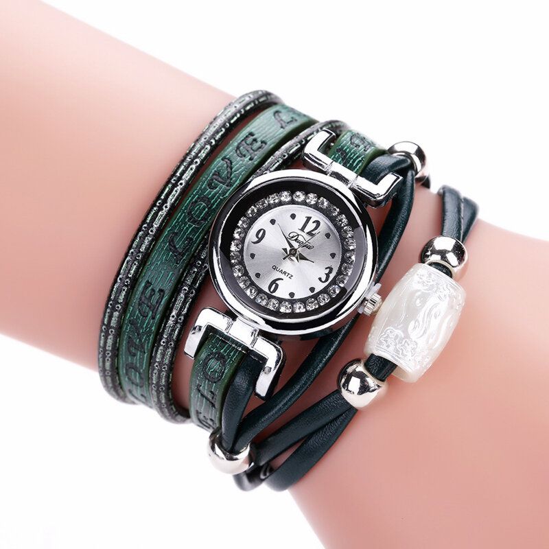 Reloj De Pulsera De Reloj De Cuarzo Para Mujer De Cuero Pu Con Diamantes De Imitación De Lujo A La Moda