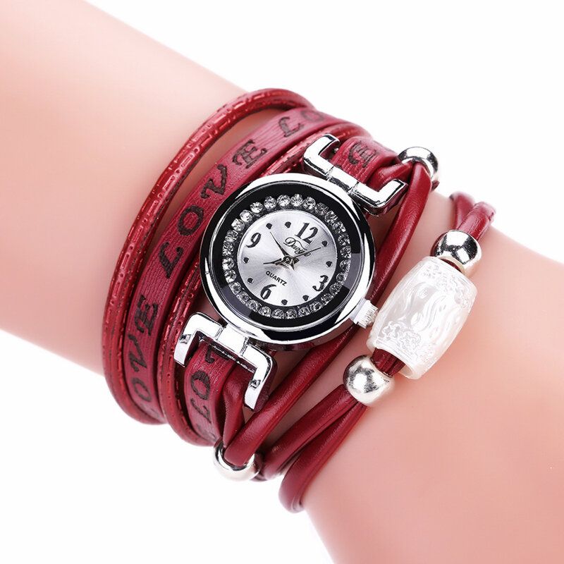 Reloj De Pulsera De Reloj De Cuarzo Para Mujer De Cuero Pu Con Diamantes De Imitación De Lujo A La Moda