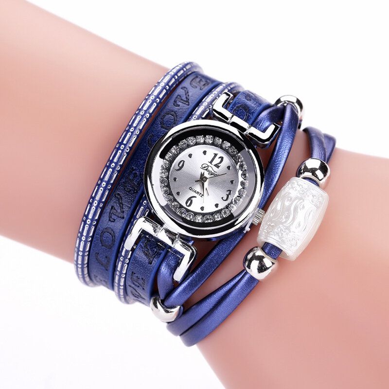 Reloj De Pulsera De Reloj De Cuarzo Para Mujer De Cuero Pu Con Diamantes De Imitación De Lujo A La Moda