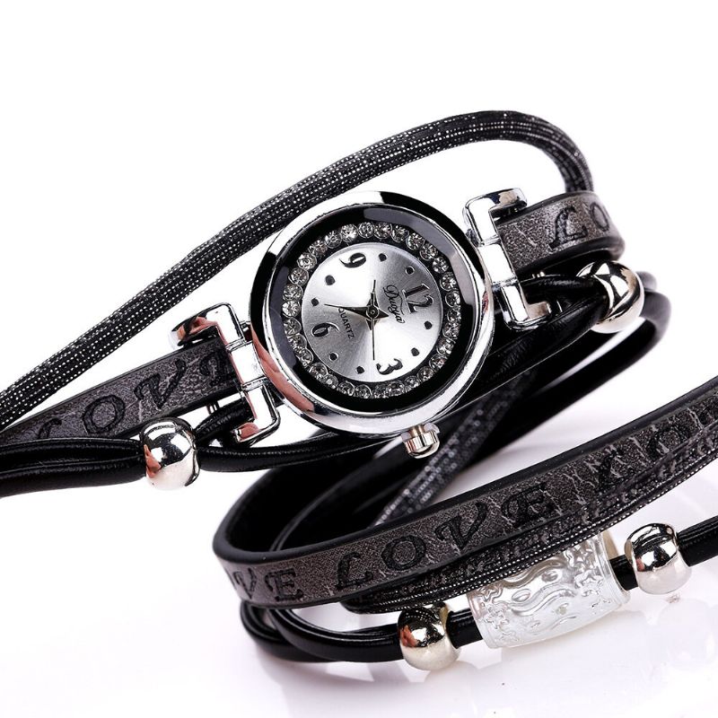 Reloj De Pulsera De Reloj De Cuarzo Para Mujer De Cuero Pu Con Diamantes De Imitación De Lujo A La Moda