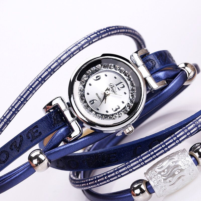 Reloj De Pulsera De Reloj De Cuarzo Para Mujer De Cuero Pu Con Diamantes De Imitación De Lujo A La Moda