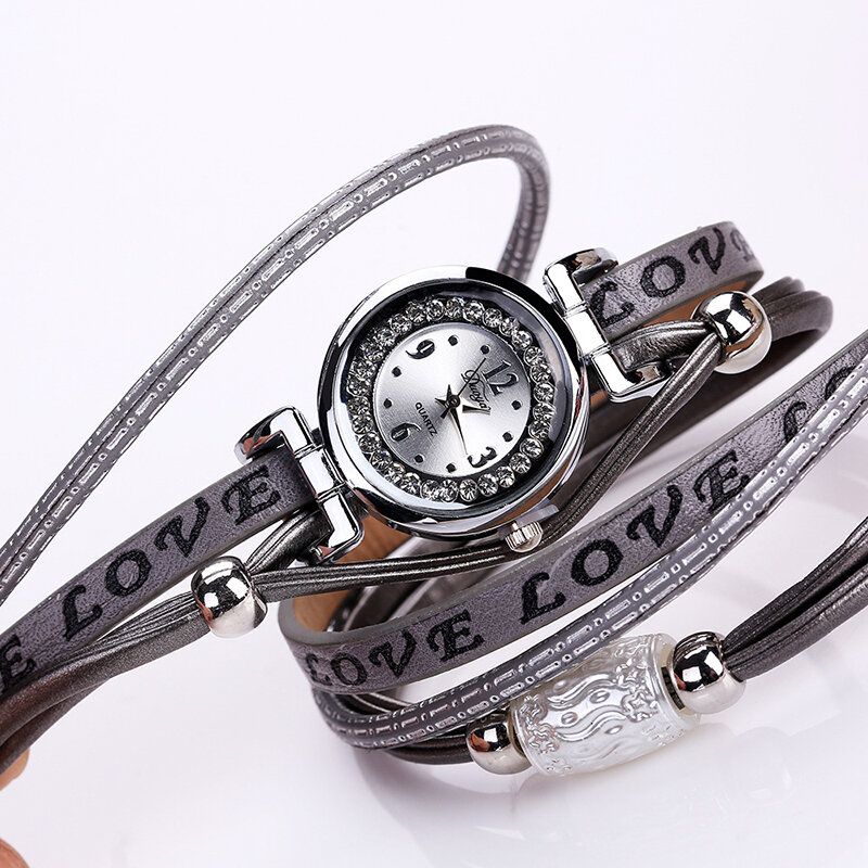 Reloj De Pulsera De Reloj De Cuarzo Para Mujer De Cuero Pu Con Diamantes De Imitación De Lujo A La Moda