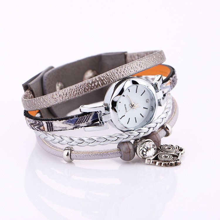 Reloj De Pulsera De Cuero De Búho Lindo Bohemio Relojes De Pulsera De Múltiples Capas Con Diamantes De Imitación De Metal Étnico