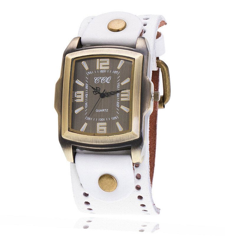 Reloj De Pulsera De Cuero De Vaca Con Esfera Rectangular De Moda Vintage Unisex Reloj De Cuarzo Con Banda Informal Antiguo Para Hombre