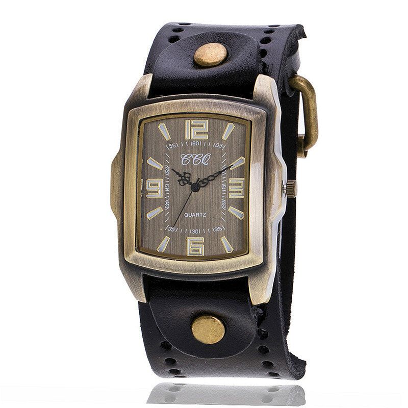 Reloj De Pulsera De Cuero De Vaca Con Esfera Rectangular De Moda Vintage Unisex Reloj De Cuarzo Con Banda Informal Antiguo Para Hombre