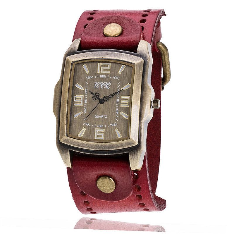 Reloj De Pulsera De Cuero De Vaca Con Esfera Rectangular De Moda Vintage Unisex Reloj De Cuarzo Con Banda Informal Antiguo Para Hombre