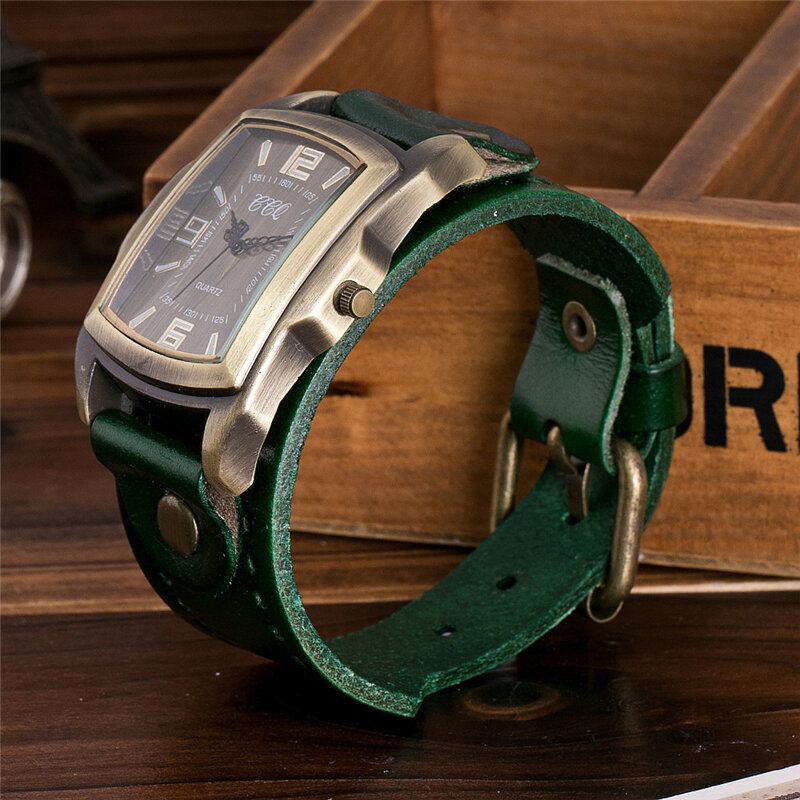 Reloj De Pulsera De Cuero De Vaca Con Esfera Rectangular De Moda Vintage Unisex Reloj De Cuarzo Con Banda Informal Antiguo Para Hombre