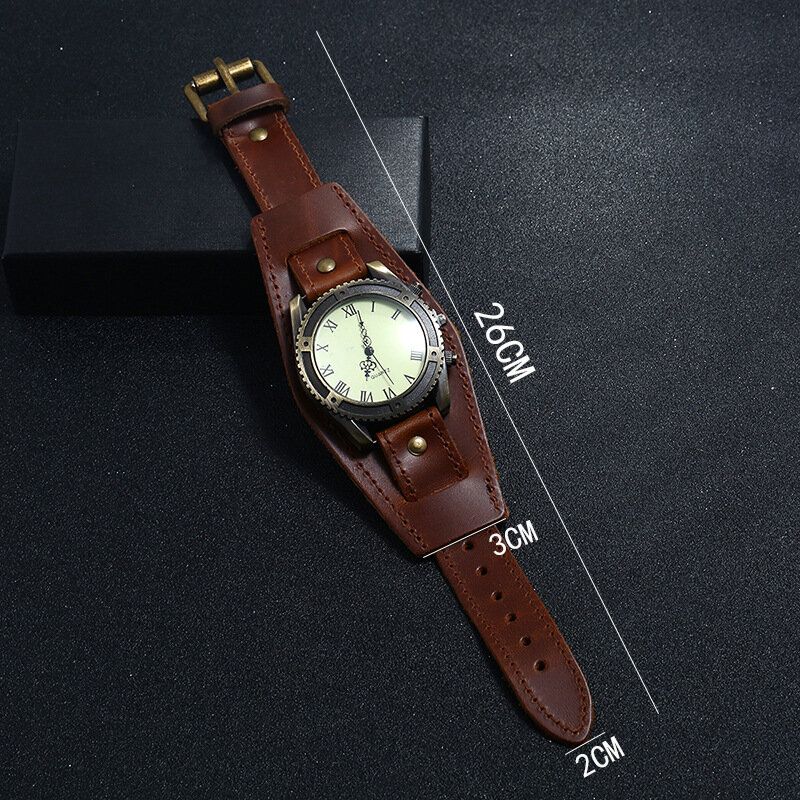 Reloj De Pulsera De Cuero De Vaca Vintage Correa Ajustable Números Romanos Reloj De Cuarzo Para Hombres