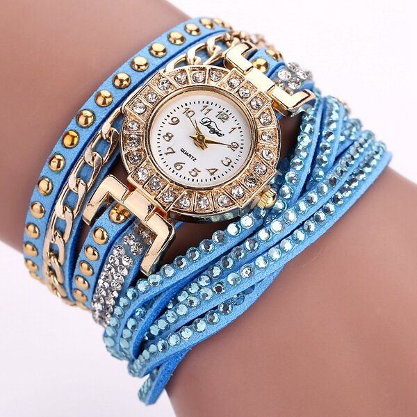 Reloj De Pulsera De Oro De Cristal De Estilo De Nación De Lujo Relojes De Pulsera De Cuarzo Vintage Para Mujer